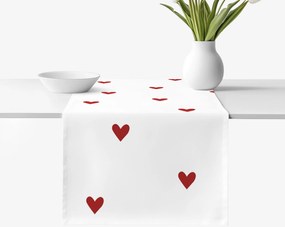 Goldea behúň na stôl 100% bavlnené plátno - červené srdiečka na bielom 50x120 cm