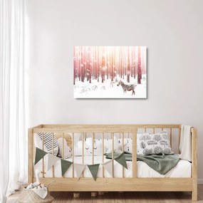 Sklenený obraz - Zebra v zasneženom lese (70x50 cm)