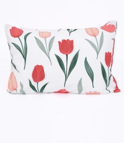 Bavlnená obliečka na vankúš Renforcé 50 × 70 cm - Kvety tulipánov červené