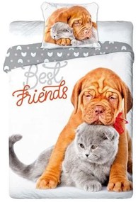 Kvalitné posteľné obliečky s motívom psíka a mačiatka 2 časti: 1ks 140 cmx200 + 1ks 70 cmx90