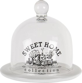 Sklenený poklop Sweet Home s bielou miskou - Ø 13 cm