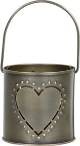 Mosadzný antik kovový svietnik so srdiečkom a držadlom Heart - 8*8 cm