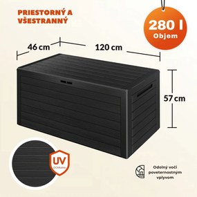 Úložný box WOODEBOX - 280L, 120x46x57cm, antracitová Prosperplast
