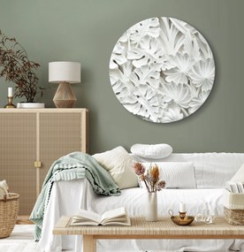 Artgeist Okrúhlý obraz - Carved Nature - Pattern With White Leaves Made of Stone Veľkosť: 80x80