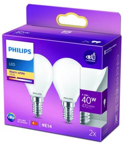 Philips kvapková LED E14 4,3W 2 700K opálová 2ks