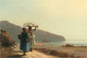Obraz - Camille Pissarro, Two Women Chatting by the Sea, St. Thomas, reprodukcia (90x60 cm)