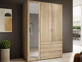 Šatníková skriňa so zrkadlom Vesala, 135 cm, dub mauvella%