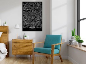 Artgeist Obraz - Dark Map of Munich (1 Part) Vertical Veľkosť: 60x90, Verzia: Premium Print