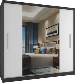 Šatníková skriňa 200 cm Belini čierny mat / biely mat s posuvnými dverami a zrkadlom ME SZP1/2/B/W/0/AL