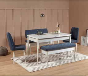 Rozkladací jedálenský stôl +2 stoličky +2 lavice) Vlasta (biela+tmavomodrá)