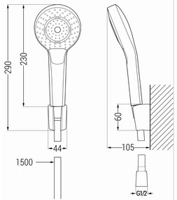 Mexen Fabia DF05 sprchová batéria so sprchovou sadou, chrómová, 74654DF05-00