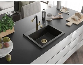 Mexen Oscar, 1-komorový granitový drez 580x490x205 mm, čierna-zlatá metalíza, 6519581000-75-G