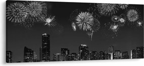 Obraz - Ohňostroj v Miami, čiernobiela (120x50 cm)