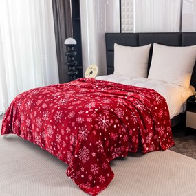 Červená vianočná mikroplyšová baránková deka SNOWFALL Rozmer: 150 x 200 cm