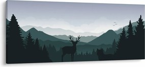 Obraz - Jeleň s vlkom v skalách (120x50 cm)