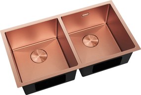 Mexen Binox, 2-komorový nerezový drez 800 x 450 mm, brúsená meď, vzor voština, 6421802000-65HC