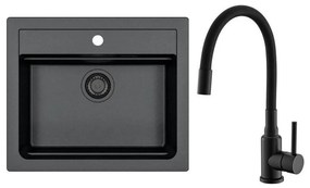 ALVEUS SETA23228 - Kuchynský drez ATROX+drezová batéria MINTAS 34cm granit/čierna