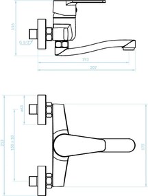 Kuchinox Luga, nástenná umývadlová/drezová batéria L-193, chrómová, LAV-BQL_050D