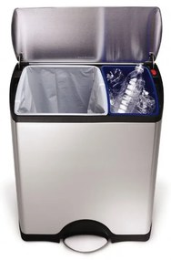 Obdĺžnikový pedálový kôš na triedený odpad 30 + 16 l, matná oceľ, nerez