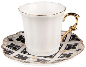 Biela porcelánová šálka s farebným tanierikom Cuppie - Ø 12*7 / 95 ml