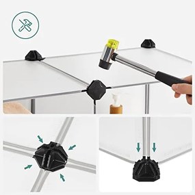 Plastový regál, zásuvný, 6 priehradiek, biela farba,93x93x31cm