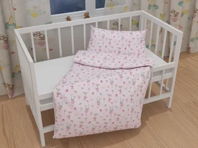 Biante Detské bavlnené posteľné obliečky do postieľky Sandra SA-466 Zajačikovia a líšky s balónikmi na ružovom Do postieľky 100x135 a 40x60 cm