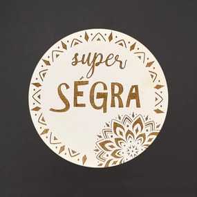 AMADEA Drevený podtácok okrúhly text "super ségra", priemer 10,5 cm, český výrobok