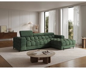 Zelená rozkladacia/s úložným priestorom rohová pohovka z textílie buklé (pravý roh/s leňoškou) Felro – ELTAP