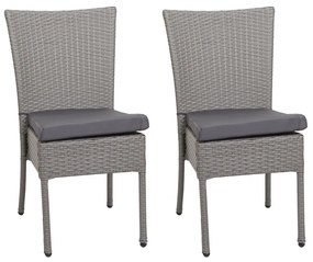 Set 2 záhradných stoličiek HWC-G19, polyratan, stohovateľná - sivá, vankúše tmavosivá