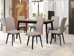 Jedálenský stôl so 6 stoličkami AL24, Morenie: sonoma - L, Poťahové látky: 25x - Paros 2, Farby nožičiek: čierna