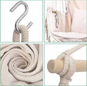 Závesné hojdacie kreslo BOHO s vankúšmi - krémové