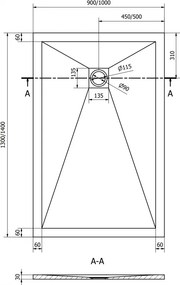 Mexen Stone+, obdĺžniková vanička z minerálneho kompozitu 140 x 100 cm, čierna, čierna krytka, 44701014-B