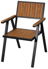 Sada 4 záhradných stoličiek a stolíka HWC-J95, hliník imitácia dreva - čierna, teak