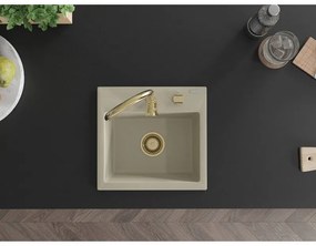 Mexen Milo, granitový drez 435x410x171 mm, 1-komorový, béžová so zlatým sifónom, 6505441000-69-G
