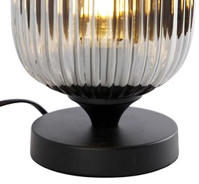 Art Deco stolná lampa čierna s dymovým sklom - Banci