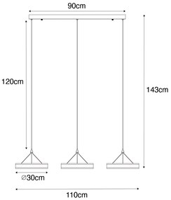 Oceľové závesné svietidlo obdĺžnikové vrátane LED 3-stupňové stmievateľné 3-svetlo - Lyani