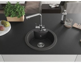 Mexen Diego, 1-komorový granitový drez 488x488x167 mm, chrómová batéria Duero, čierna škvrnitá, 6512-76-671600-00