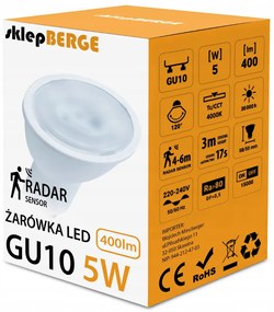 BERGE LED žiarovka GU10 5W s pohybovým a súmrakovým senzorom