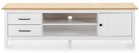 Biely TV stolík z borovicového dreva 158x47 cm Miranda – Marckeric