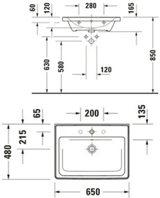 Duravit D-Neo - Umývadlo do nábytku s prepadom 650x480 mm, biela 2367650000