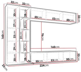 Obývacia stena Londria (biela + biela + dub artisan). Vlastná spoľahlivá doprava až k Vám domov. 1053939