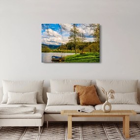 Obraz loďky pri jazere (90x60 cm)