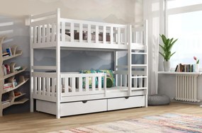 Detská poschodová posteľ z masívu borovice KAREL so šuplíkmi - 200x90 cm