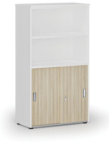 Kombinovaná kancelárska skriňa PRIMO WHITE, zasúvacie dvere na 2 poschodia, 1434 x 800 x 420 mm, biela/dub prírodná