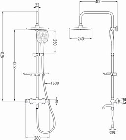Mexen - KT33 sprchový set s termostatickou vaňovou batériou Kai, čierna, 779003393-70