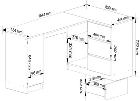 Rohový písací stôl B20 155 cm bílý/dub sonoma pravý