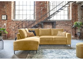 Žltá zamatová rozkladacia rohová pohovka (ľavý roh) Lofty Lilly – Miuform