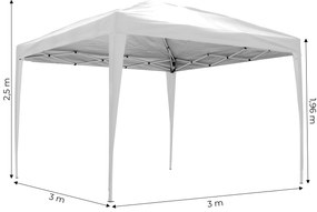 Záhradný pavilónový stan 3x3 m, s automaticky rozťahovacou strechou, biely, MultiGarden