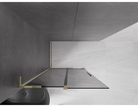 Mexen Velar L, posuvná sprchová zástena Walk-in 100 x 200 cm, 8mm šedé sklo, zlatá lesklá, 871-100-003-43-50