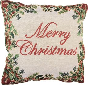 Béžovo-červený dekoračný vankúš Marry Christmas - 44*44*4 cm